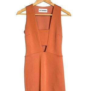 Kittenish Terracotta Cutout Mini Dress — Deep V Neck